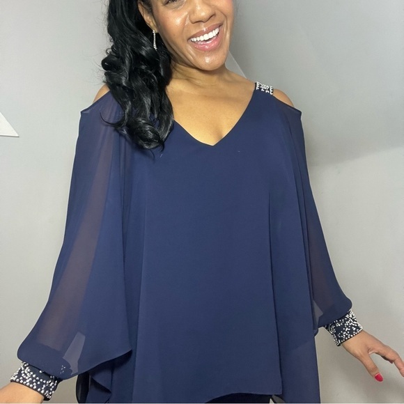 Vintage blue cocktail dress embellished midi formal gown evening wear new years - Picture 4 of 16